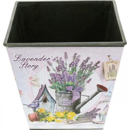 Artikel Pflanztopf Lavendelmotiv, Dekotopf eckig, Übertopf Kunststoff H13cm B13,5cm