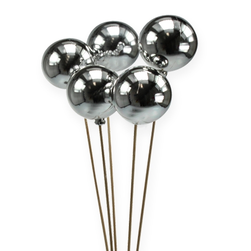 Floristik24 Weihnachtsstecker Christbaumkugel am Stab Silbern, Perlmuttschimmer Ø6cm 20 St