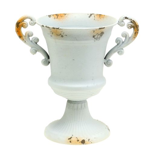 Floristik24 Pokal Antik Weiß Ø14cm H21cm