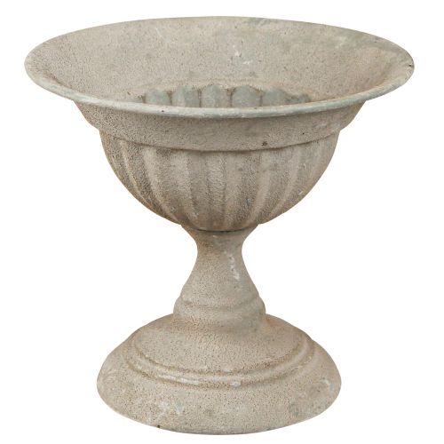 Floristik24 Pokalschale mit Fuß Metall Vintage Grau Ø16cm H14,5cm