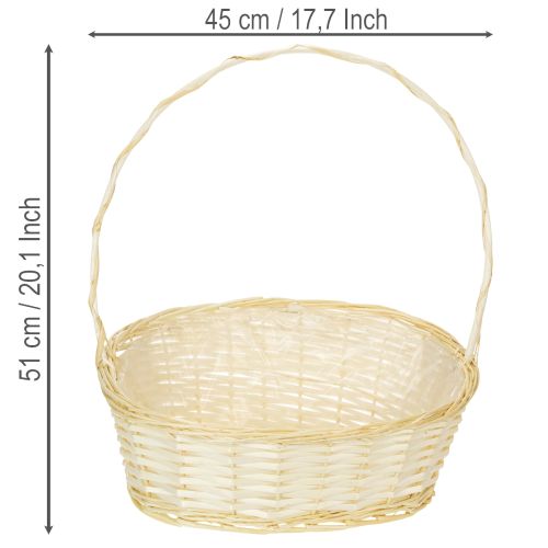 Weidenkorb mit Henkel 44cm x 36cm Natur mit Folie | Floristik24.at