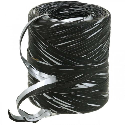 Floristik24 Raffia Band Schwarz Silber Geschenkband Dekoband 200m