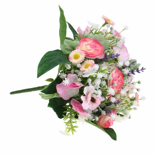 Kunstblumenstrauß mit Ranunkeln und Bellis Rosa, Weiß Ø20cm