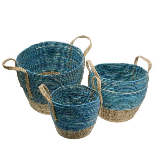 Floristik24 Rattankorb Natur/Blau Ø40/32/26cm 3St