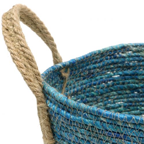 Floristik24 Rattankorb Natur/Blau Ø40/32/26cm 3St