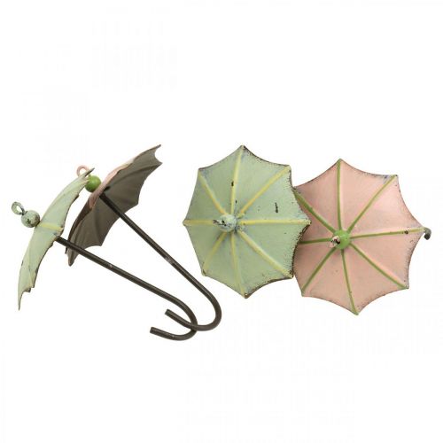 Floristik24 Schirme zum Hängen, Frühlingsdeko, Regenschirm, Metalldeko Rosa, Grün H12,5cm Ø9cm 4St