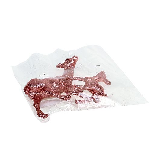 Floristik24 Reh mit Kitz 10cm Rosa mit Glimmer