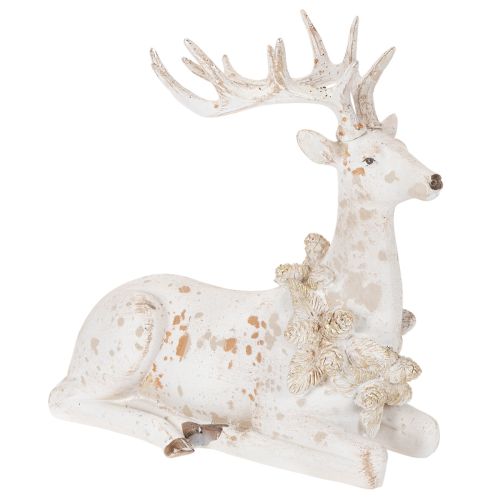 Dekofigur Hirsch sitzend mit Geweih 30cm Weiß Polyresin bestellen | Floristik24.at