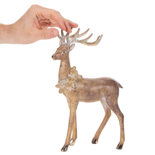 Dekofigur Hirsch Polyresin Braun 28cm mit Geweih für Innenräume | Floristik24.at