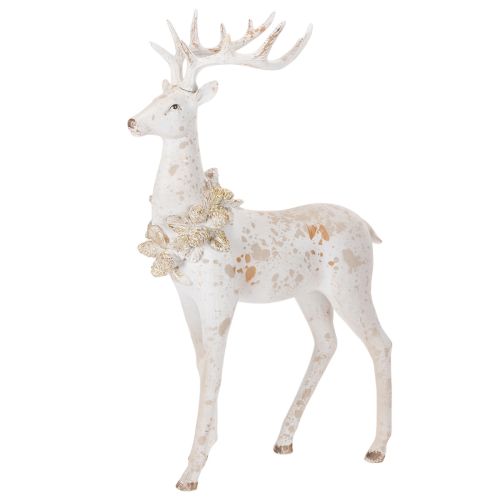 Dekofigur Hirsch aus Kunstharz mit Zapfenschmuck 49cm Weiß-Grau bestellen | Floristik24.at