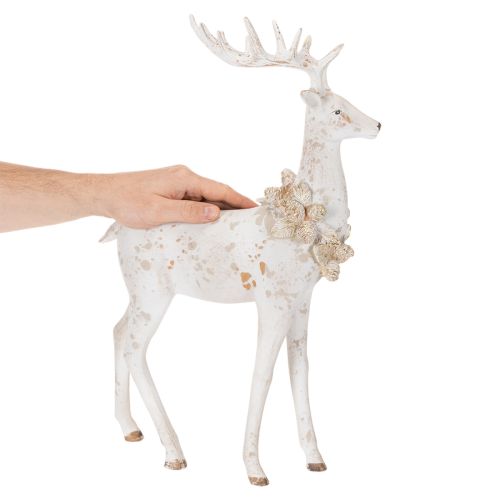 Dekofigur Hirsch aus Kunstharz mit Zapfenschmuck 49cm Weiß-Grau | Floristik24.at