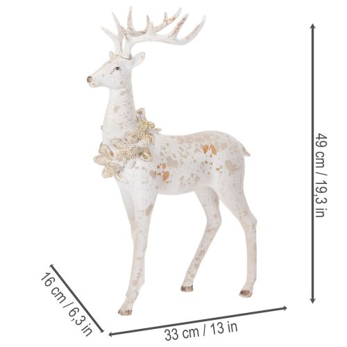 Dekofigur Hirsch aus Kunstharz mit Zapfenschmuck 49cm Weiß-Grau | Floristik24.at