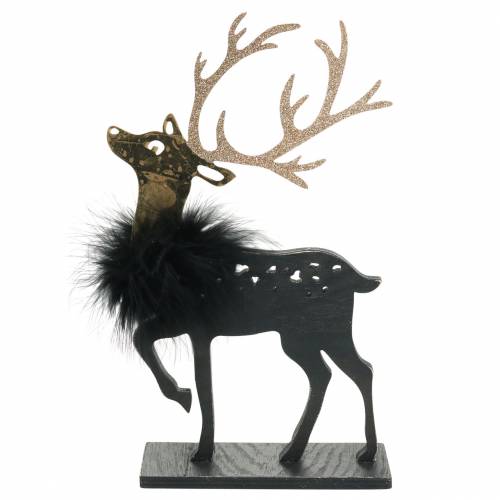 Floristik24 Rentier mit Federn und Glitter Schwarz, Golden 29×18cm 2St