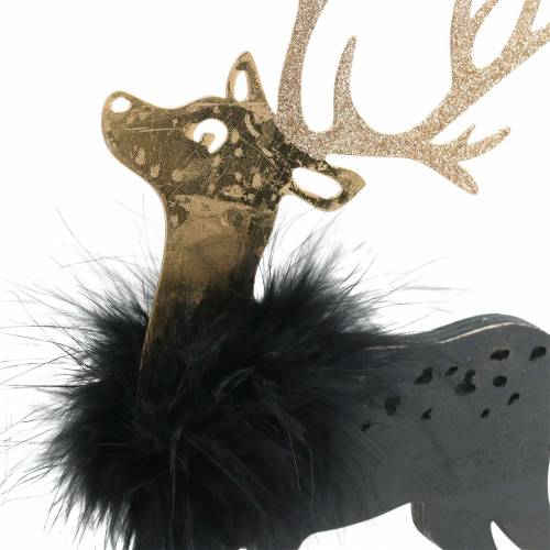 Floristik24 Rentier mit Federn und Glitter Schwarz, Golden 29×18cm 2St
