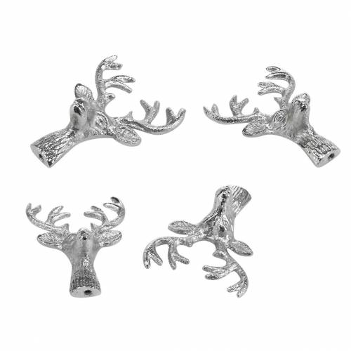 Floristik24 Hirschkopf zum Basteln Metall Silbern 6,8cm 6St Adventsdeko