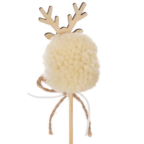 Dekostecker Rentierfigur 24 cm Holz Stoff Pompom Braun Beige Weiß Innenbereich 12 Stück | Floristik24.at