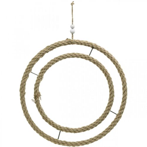 Floristik24 Doppel-Dekoring, Ring zum Dekorieren, Ring aus Jute, Boho-Stil Naturfarben, Silbern Ø41cm