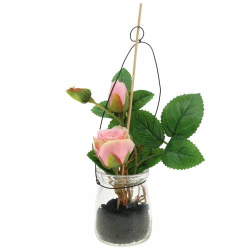 Floristik24 Rose im Glas Rosa H23cm