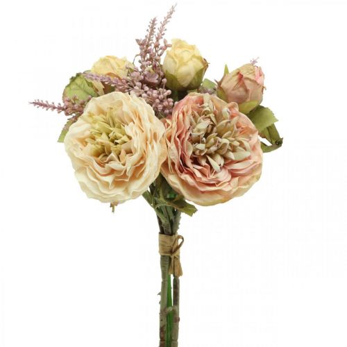 Floristik24 Rosen Kunstblumen im Bund Herbstbouquet Creme, Rosa H36cm