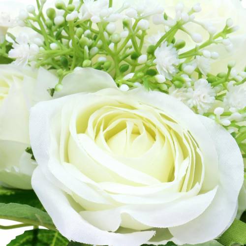 Floristik24 Rosenstrauß mit Schleierkraut Weiß 26cm