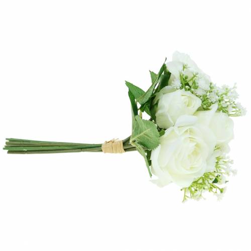 Floristik24 Rosenstrauß mit Schleierkraut Weiß 26cm