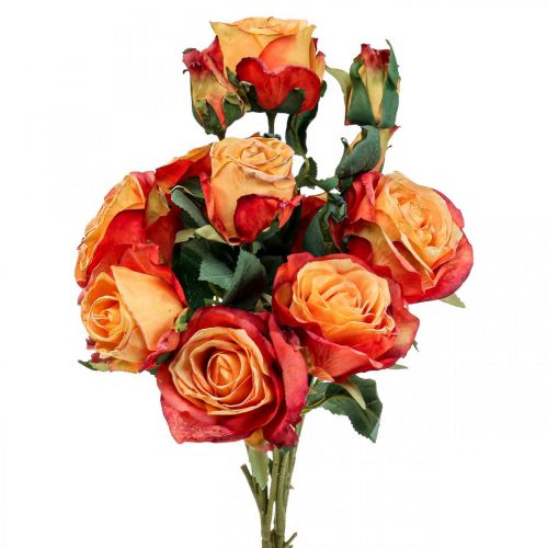 Floristik24 Rosenstrauß künstlich Rosen Seidenblumen Orange 53cm Bund