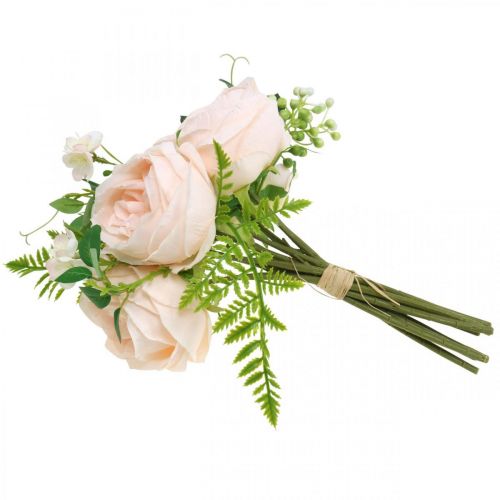 Artikel Kunstrosen Strauß, Seidenblumen-Bouquet, Rosen im Bund, Künstlicher Rosenstrauß Rosa L28cm