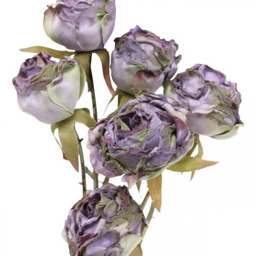 Floristik24 Rosenzweig, Seidenblume, Tischdeko, Kunstrose Lila Antik-Optik L53cm