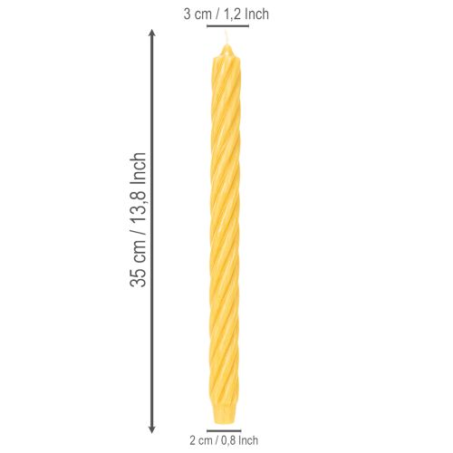 Rustic Stabkerzen gedreht durchgefärbt gelb 350x28mm 4 Stück | Floristik24.at