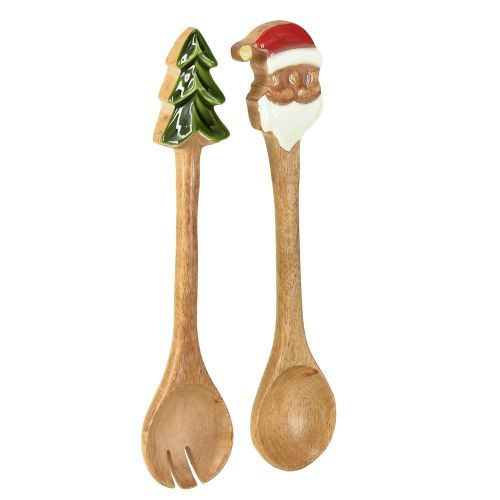 Salatbesteck Holz Besteck für Weihnachten 28cm 2er-Set