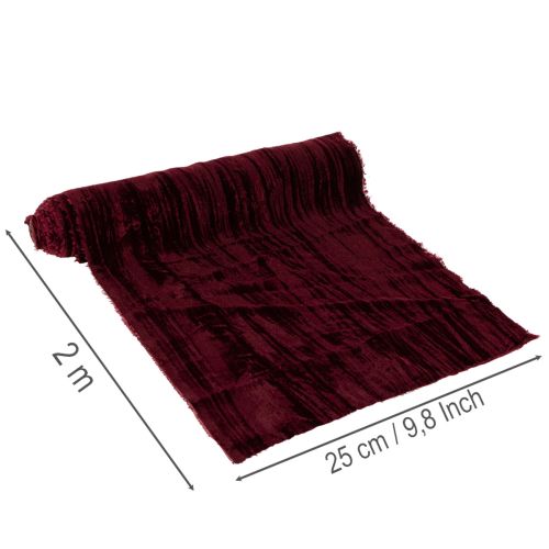 Samtband Tischläufer Crushed Velvet 25 cm x 2 m Bordeauxrot | Floristik24.at