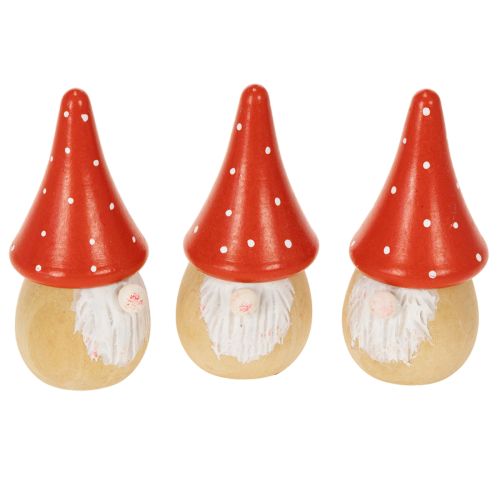 Mini-Wichtel aus Holz mit Fliegenpilzmütze 10 cm Rot-Weiß 6er-Set Tischdekoration