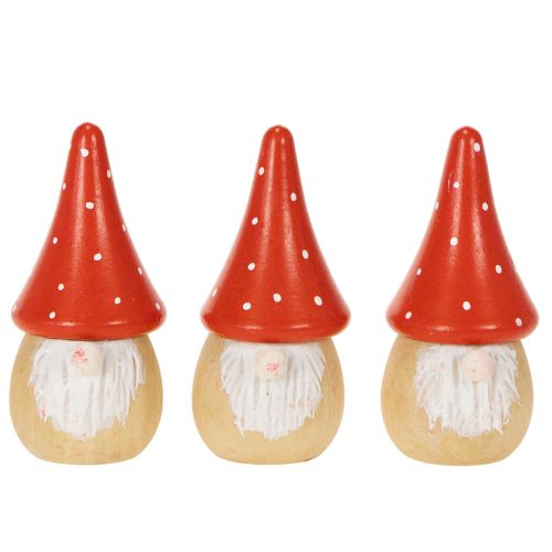 Mini-Wichtel aus Holz mit Fliegenpilzmütze 10 cm Rot-Weiß 6er-Set Tischdekoration | Floristik24.at