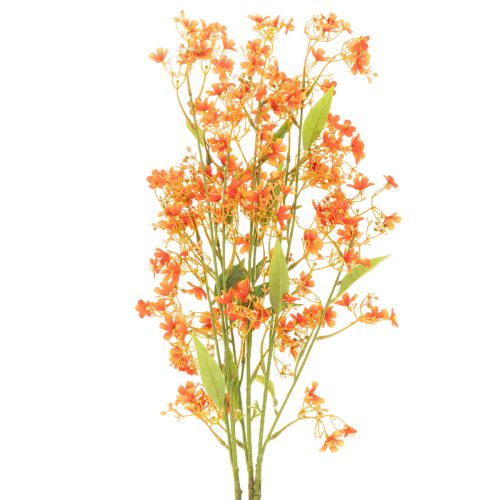 Künstlicher Orchideenzweig 110cm Orange mit grünen Blättern 3er Set für Raumdekoration