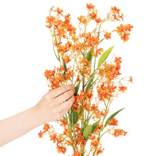 Künstlicher Orchideenzweig 110cm Orange mit grünen Blättern 3er Set für Raumdekoration | Floristik24.at
