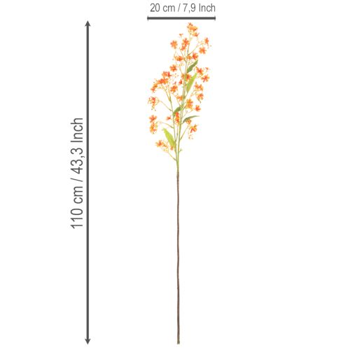 Künstlicher Orchideenzweig 110cm Orange mit grünen Blättern 3er Set für Raumdekoration | Floristik24.at