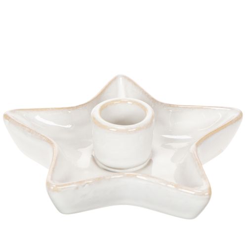 Kerzenhalter Stern aus Keramik Weiß Ø12cm für Stabkerzen im 2er-Set | Floristik24.at