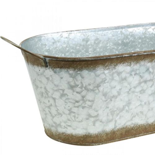 Floristik24 Metallgefäß zum Bepflanzen, Pflanzwanne mit Henkeln, Blumenschale Silbern, Edelrost L45cm H17,5cm