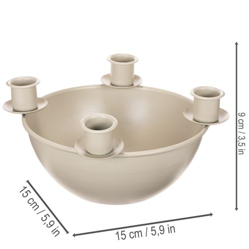 Kerzenschale mit 4 Haltern für Adventskranz Beige 15cm Kunststoff | Floristik24.at