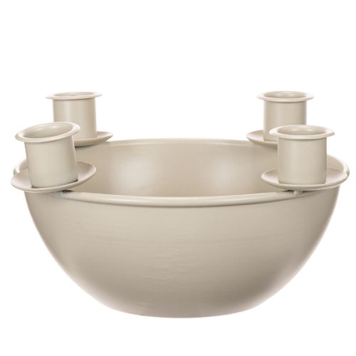 Kerzenschale mit 4 Haltern für Adventskranz Beige 15cm Kunststoff | Floristik24.at