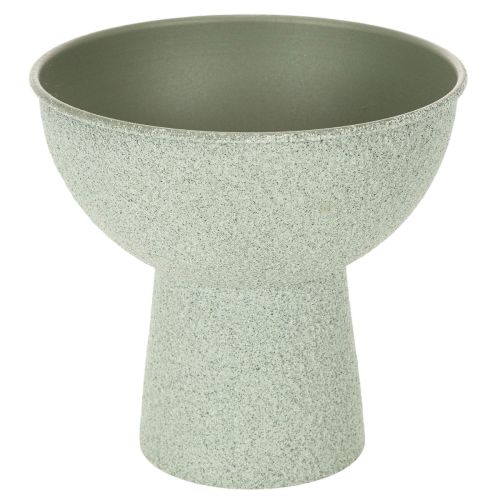 Pflanzschale aus Metall mit hohem Fuß, rund, 18 cm, hellgrün