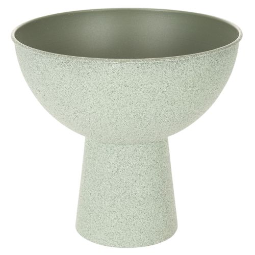 Dekoschale mit Standfuß für Pflanzen 25 cm, Metall, grau-grüne Granitoptik