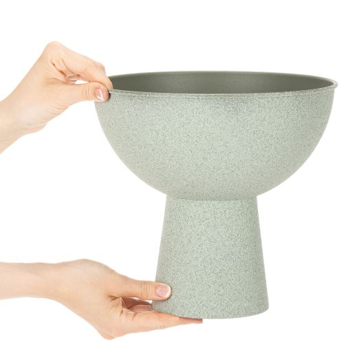 Dekoschale mit Standfuß für Pflanzen 25 cm, Metall, grau-grüne Granitoptik | Floristik24.at