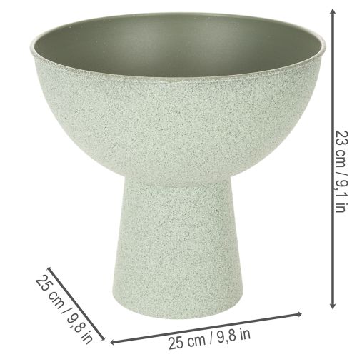 Dekoschale mit Standfuß für Pflanzen 25 cm, Metall, grau-grüne Granitoptik | Floristik24.at