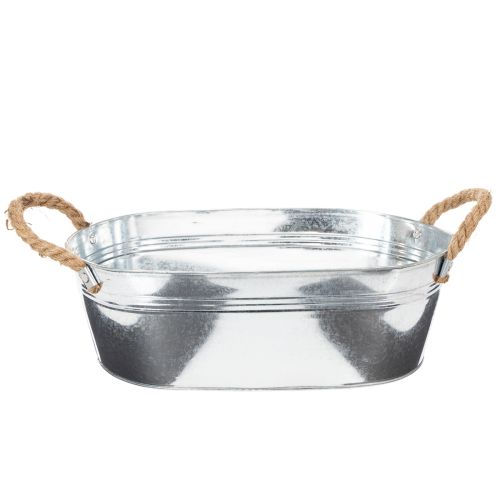Schale oval aus Zink mit Seilgriffen 35x21,5x11,5 cm glänzend silber bestellen | Floristik24.at