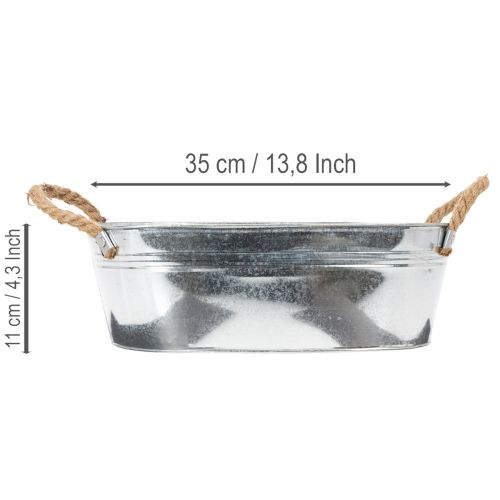 Schale oval aus Zink mit Seilgriffen 35x21,5x11,5 cm glänzend silber | Floristik24.at
