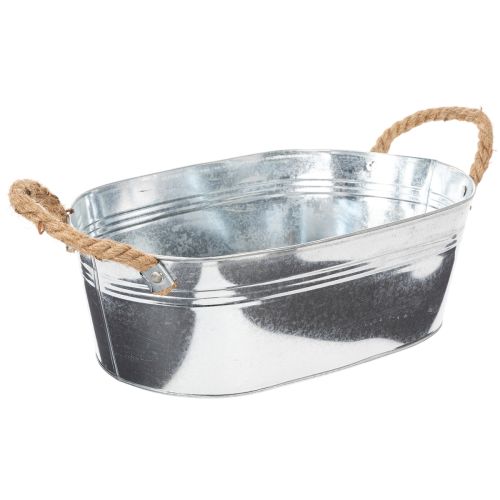 Schale oval aus Zink mit Seilgriffen 35x21,5x11,5 cm glänzend silber | Floristik24.at