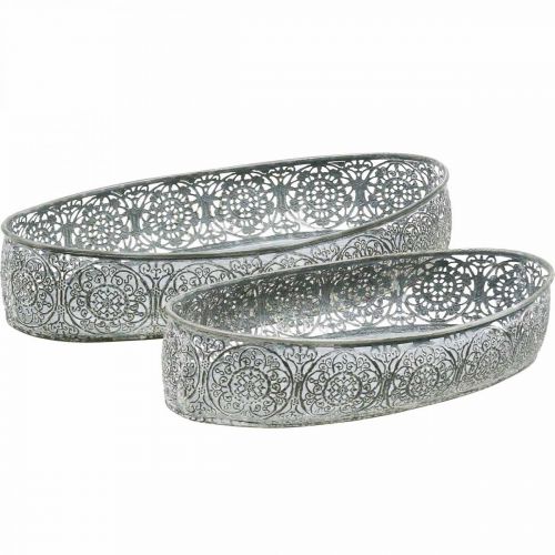 Floristik24 Dekoschale Metall Muster Grau Oval L36cm/33,5cm 2er-Set