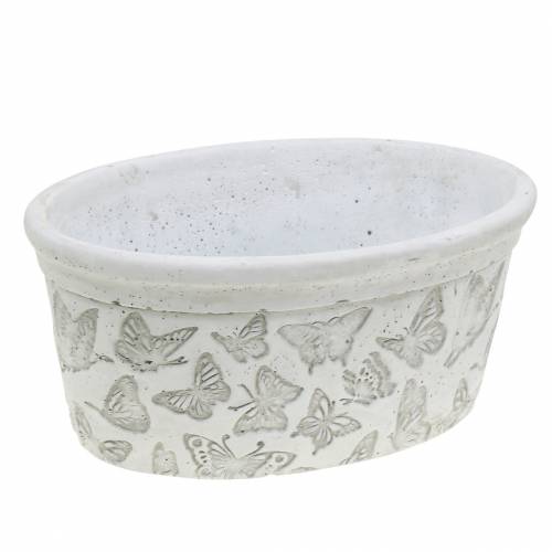 Floristik24 Pflanztopf Schale Weiß mit Schmetterlingen 21cm x 14cm H9,5cm 2St