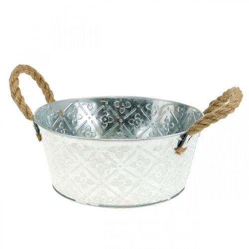 Dekoschale Silber mit Griffen Metall Pflanzschale Pflanzkübel Ø21cm | Floristik24.at